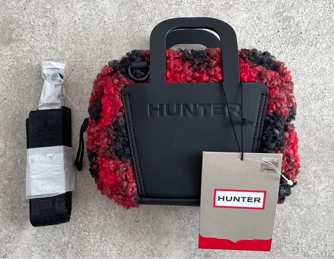 未使用品】HUNTER ハンター ボア ショルダーバック 赤 黒 チェック