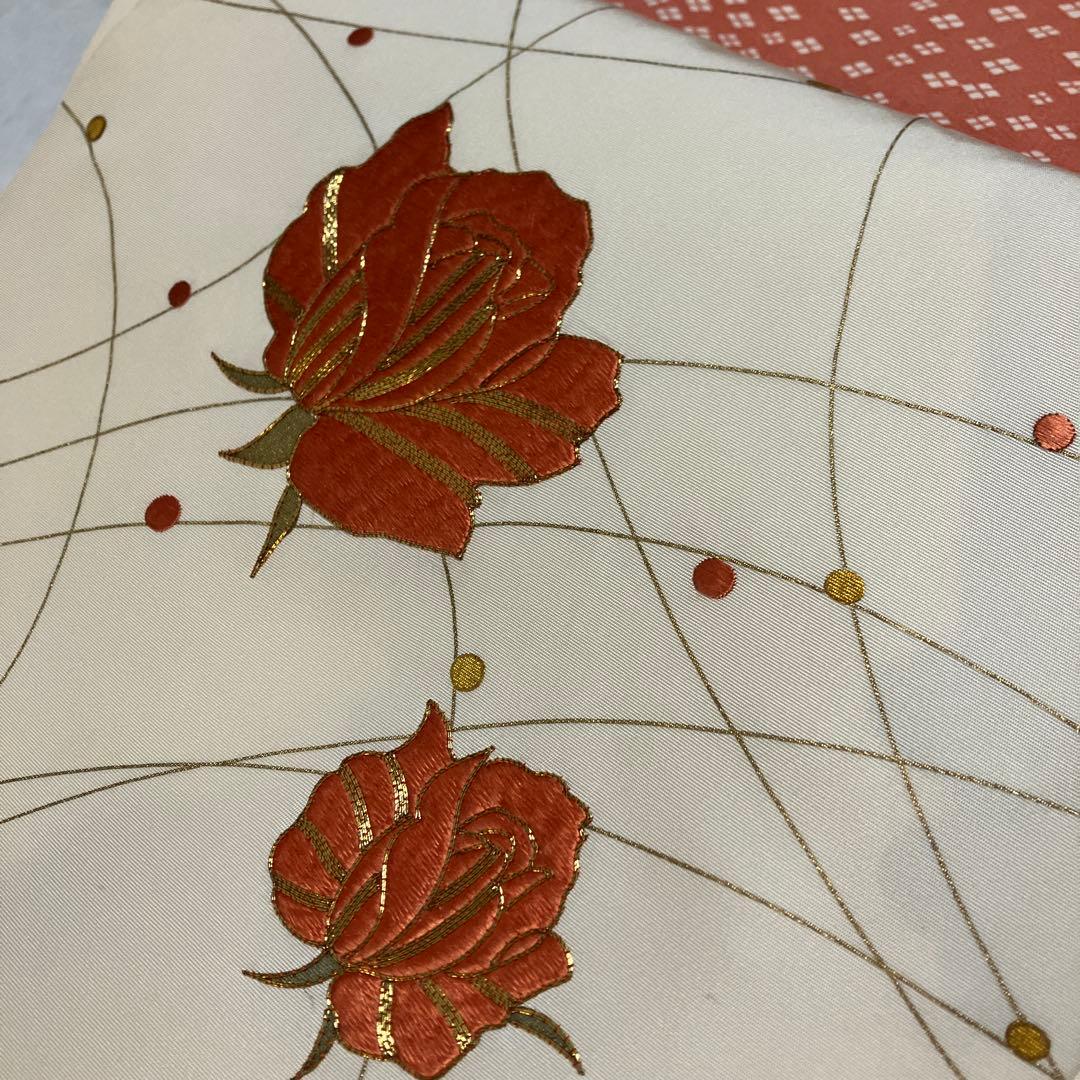 しつけ糸付 未使用 江戸小紋(角通し)＆名古屋帯セット サーモンピンク