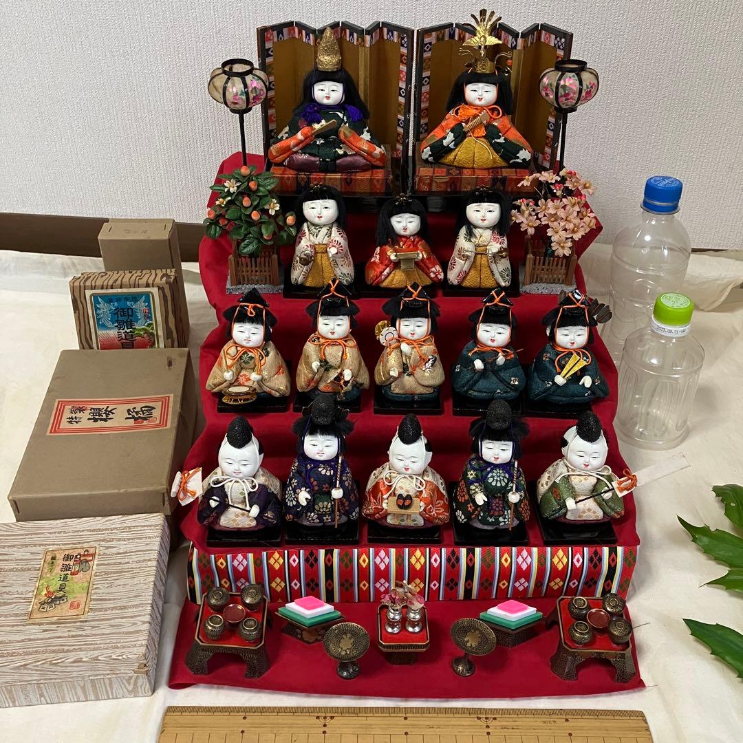 木目込み 雛人形 十五人段飾り 昭和レトロ 訳あり ひな飾り木目込み