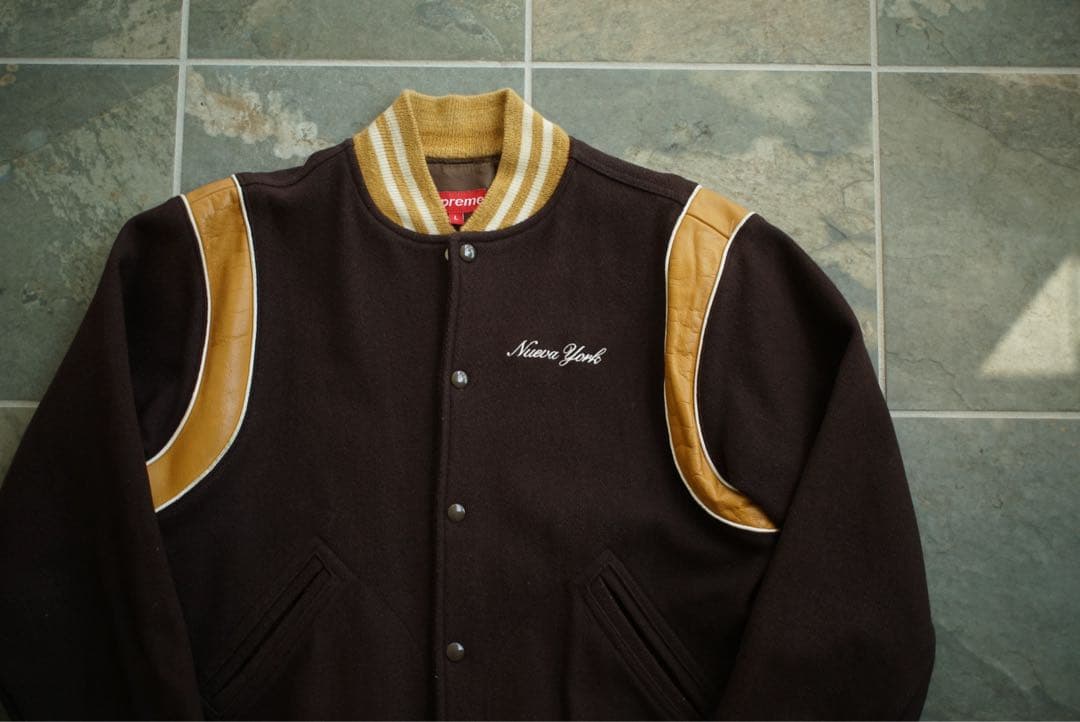 02aw 常田着 初期 Supreme レザー 切り替え スタジャン - メルカリ