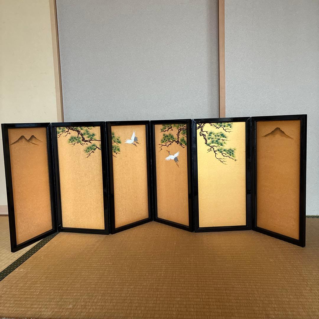 雛人形錦屏風　手書蒔絵　松、鶴 雛人形用 屏風 「金沢桜華 本金手描蒔絵 11号サイズ」