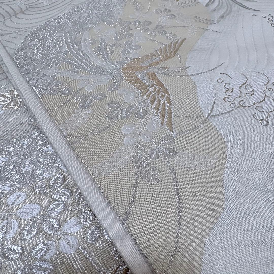 正絹 九寸名古屋帯 鳳凰文 金銀糸 白系 御誂え 礼装 フォーマル 約