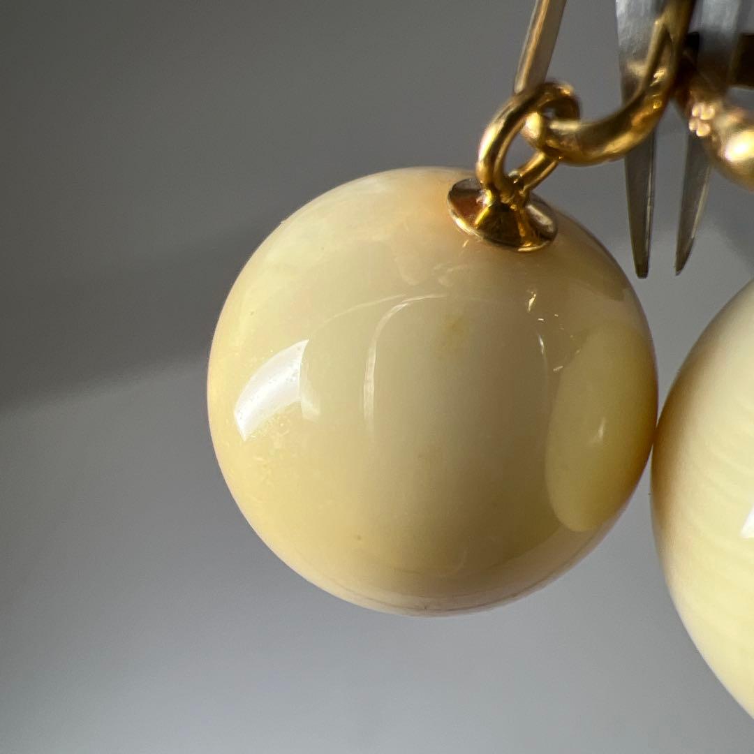 本抹香鯨歯　K18 玉　ネックレストップ　２点　7.9g 直径15.7/13.8