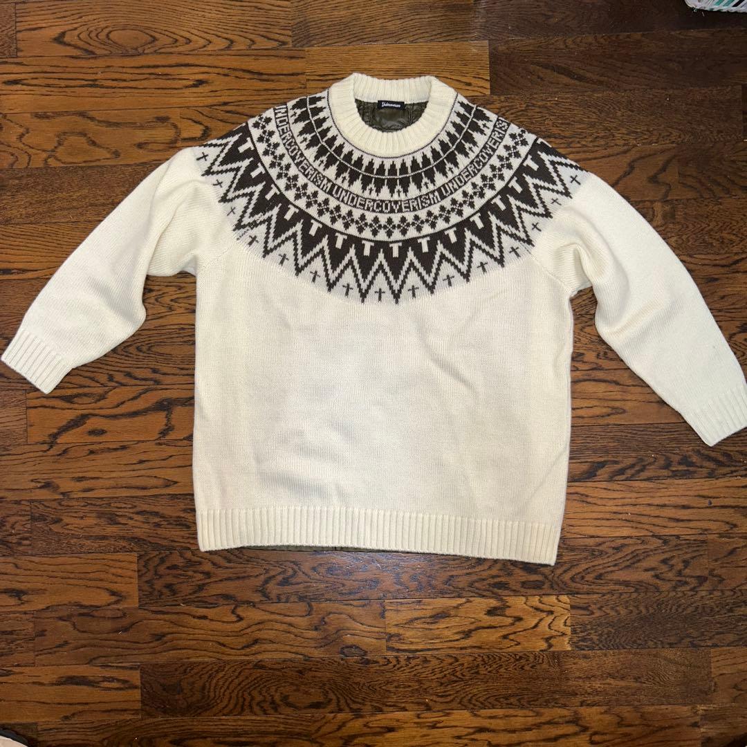 UNDERCOVERISM 総柄ニット セーター ホワイト×ブラック DEVICE（デバイス） セーター ニット オーバーサイズ ニュアンス