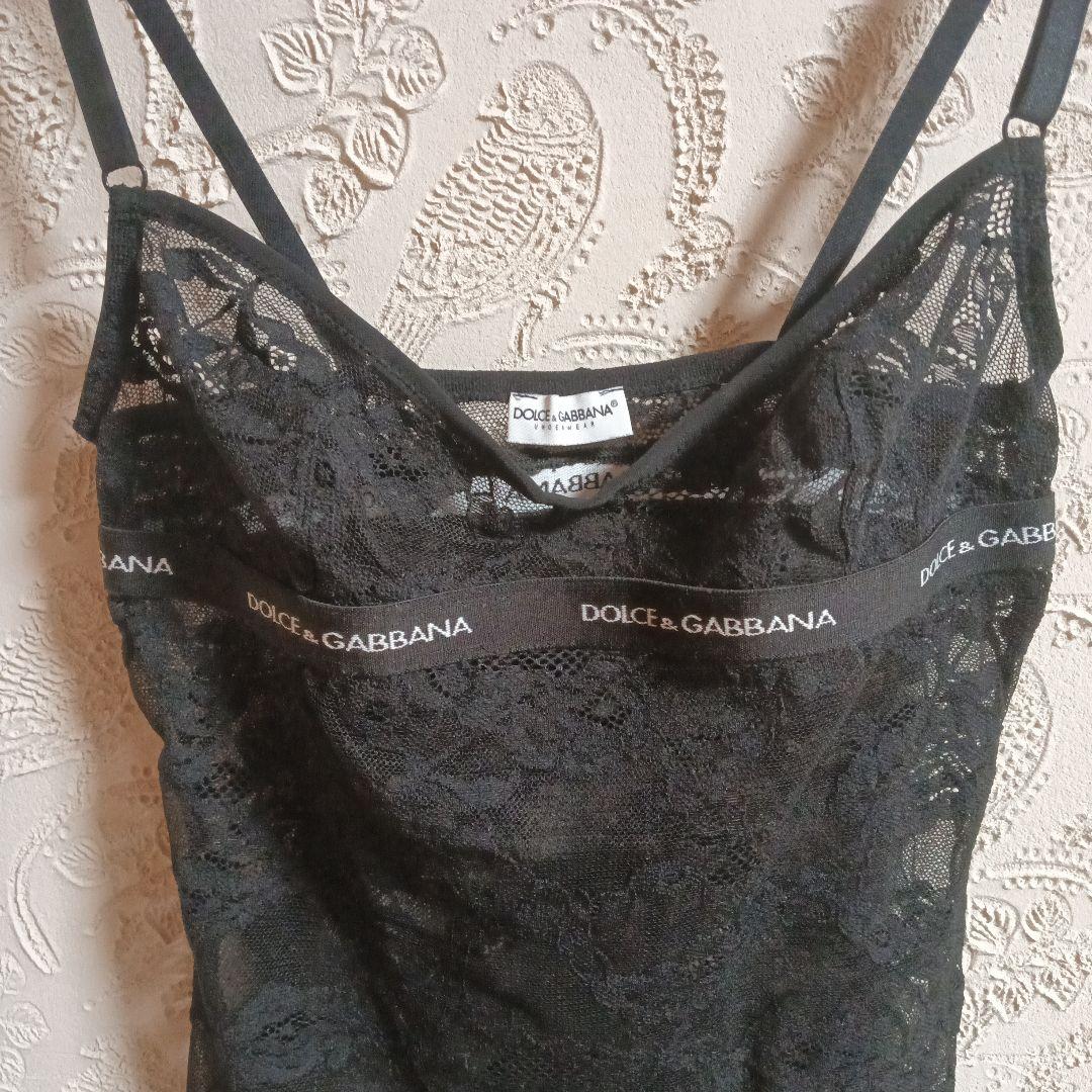 DOLCE & GABBANA ブラックレースキャミソール 花柄 ストレッチ｜