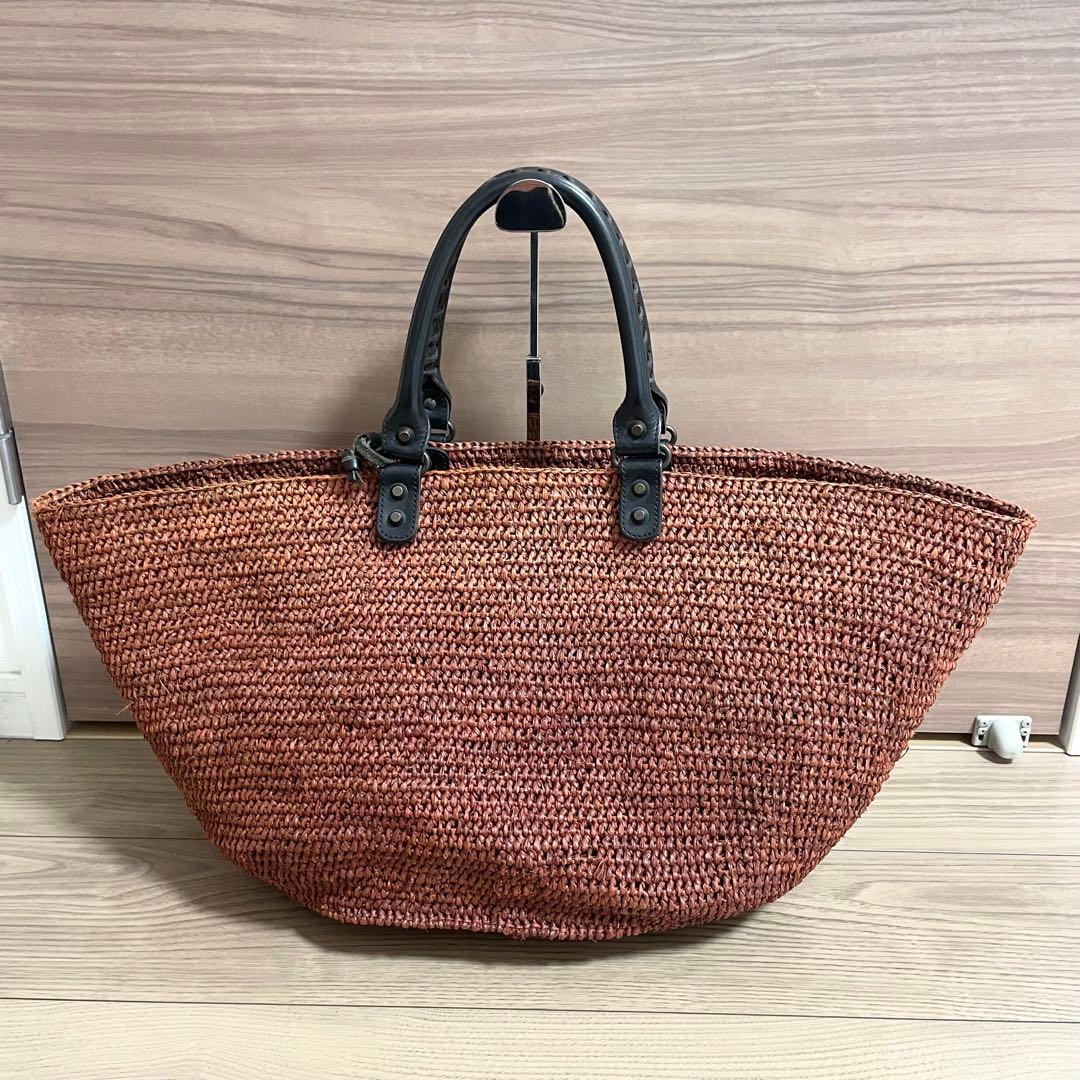 バレンシアガ カゴバッグ トートバッグ ラフィア シティ ミラー 編み込み