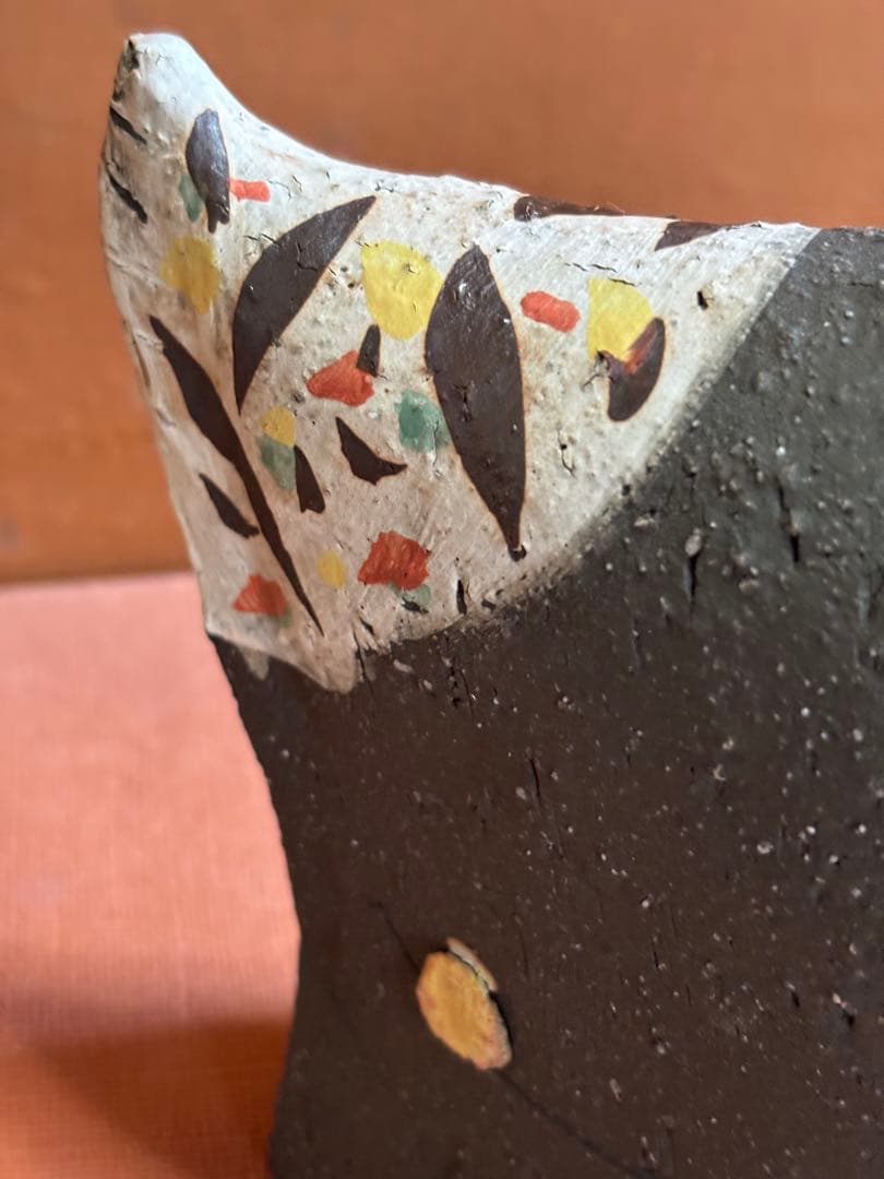 やまちゃん様専用河井寛次郎作色絵草花文鶏形置物 森の一番鶏夜から朝