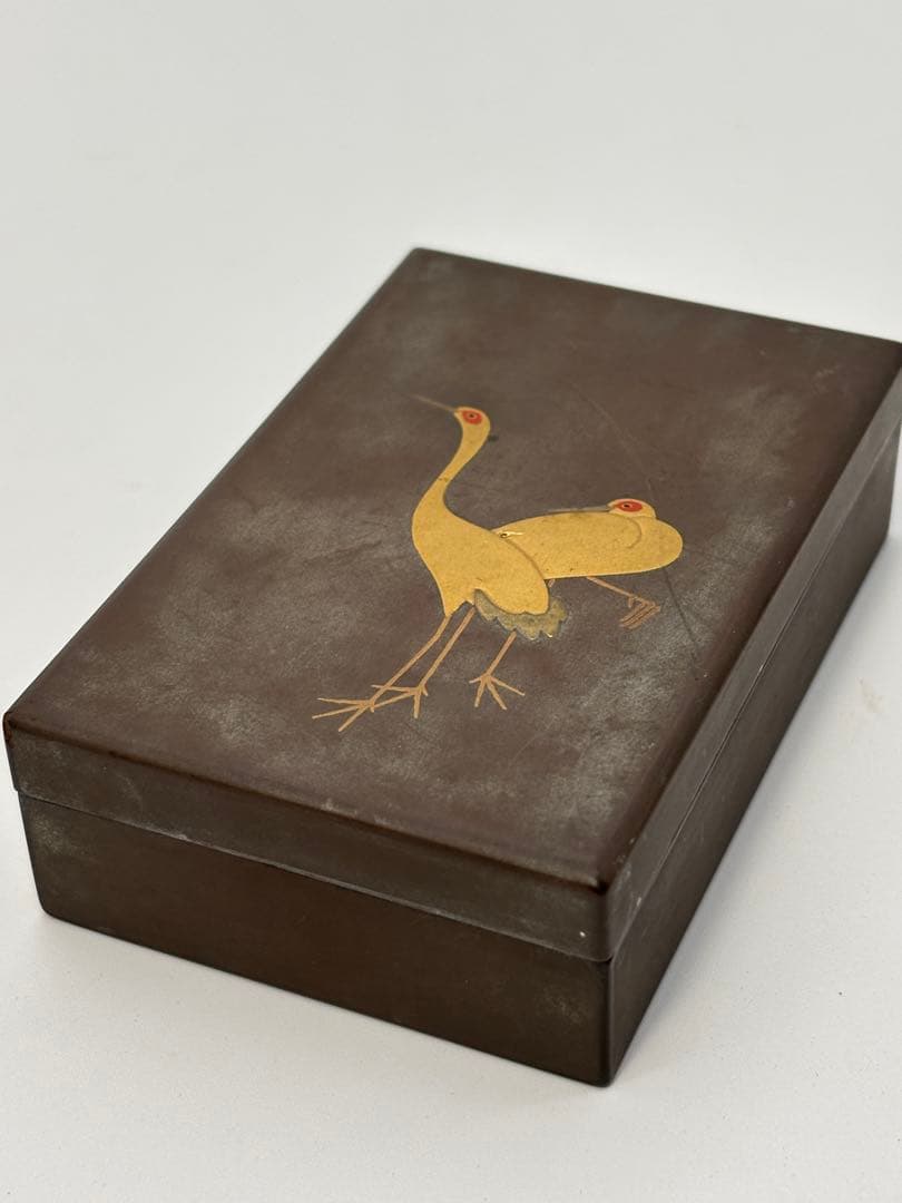 吉祥鶴~金蒔絵小函】神韻縹渺の香合・古美術品・木調