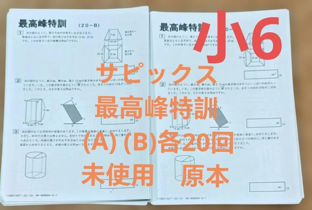 サピックス　小6算数　最高峰特訓 (20-B) (20-A)　未使用原本 サピックス 小6算数 最高峰特訓 (20-B) (20-A) 未使用原本 サピックス