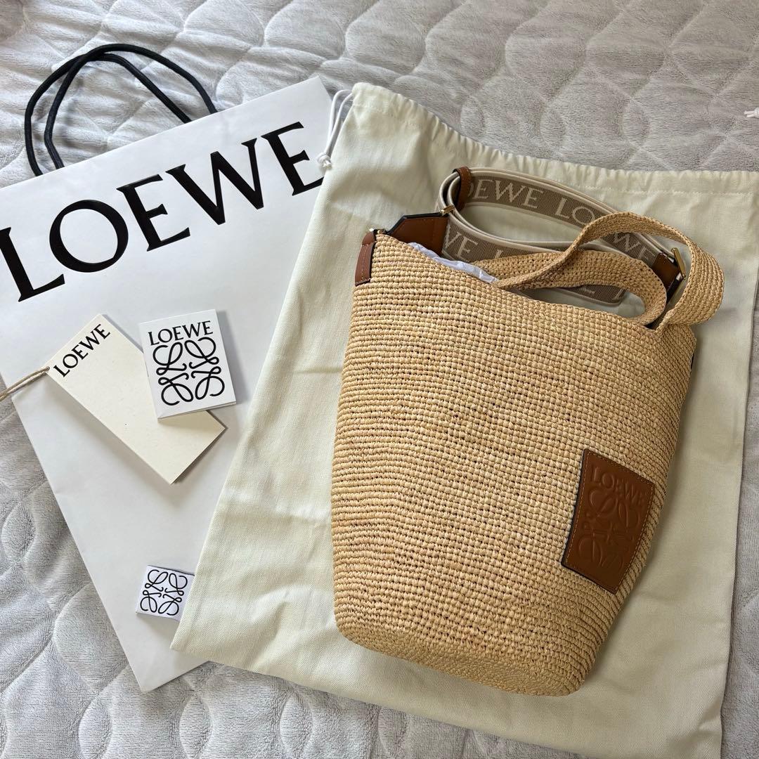 LOEWE ラフィア かごバッグ　ロエベ LOEWE】ロエベ バスケットバッグ スモール ラフィア&カーフ (LOEWE