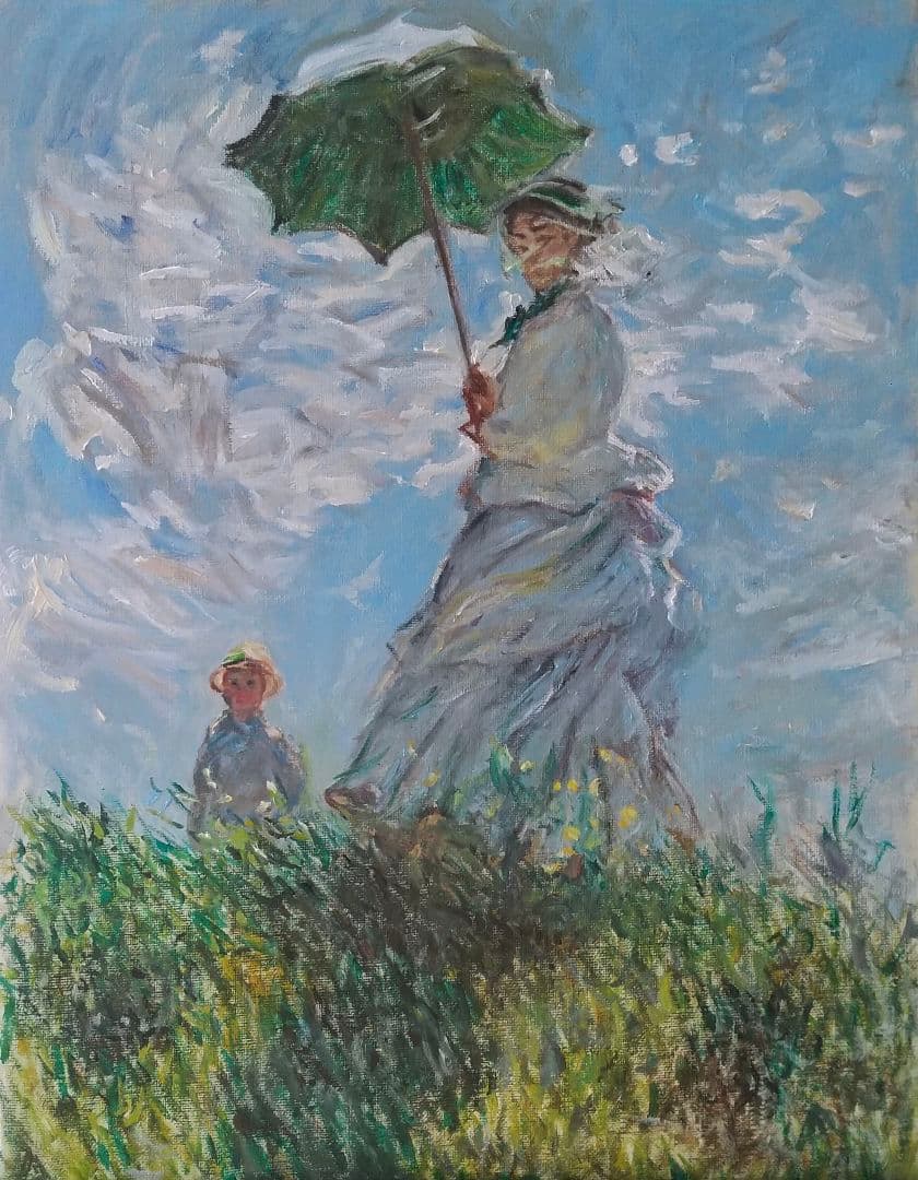 油絵 散歩、日傘をさす女 モネ 模写 6号 F6 - メルカリ