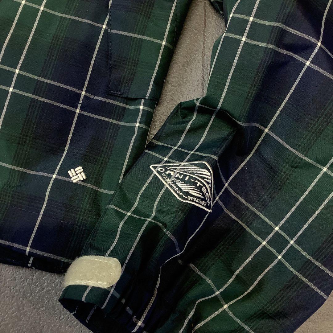 美品】Columbia チェック 柄 ナイロン ジャケット 袋付き グリーン系