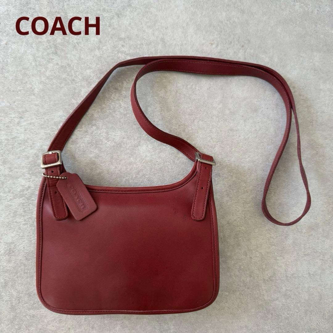 レア】OLD COACH コーチ ヴィンテージ レザーショルダーバッグ 赤系