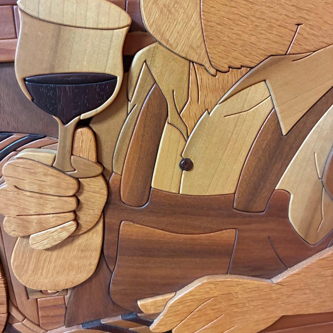 美品 【あさのたかを】木製 組木絵 タイルアート 大型木版画 くま