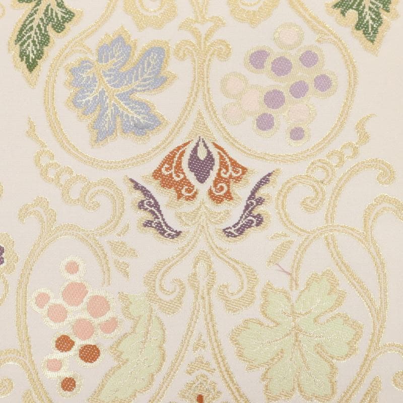 《特選豪華◆本袋帯■煌びやか葡萄唐草◆六通柄■アイボリー◆正絹着物◆FY3-4》