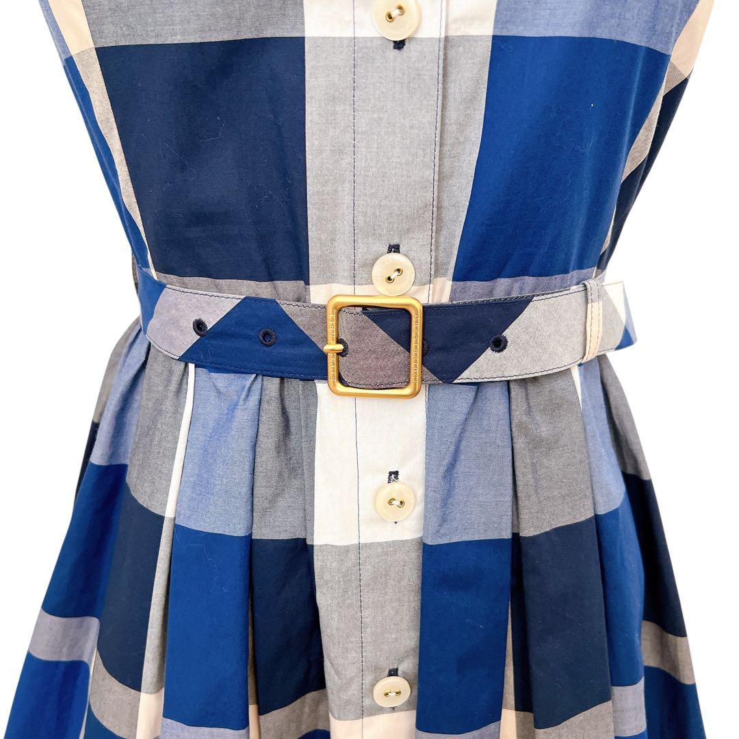 ブルーレーベルクレストブリッジ チェック柄シャツワンピース 膝丈 青