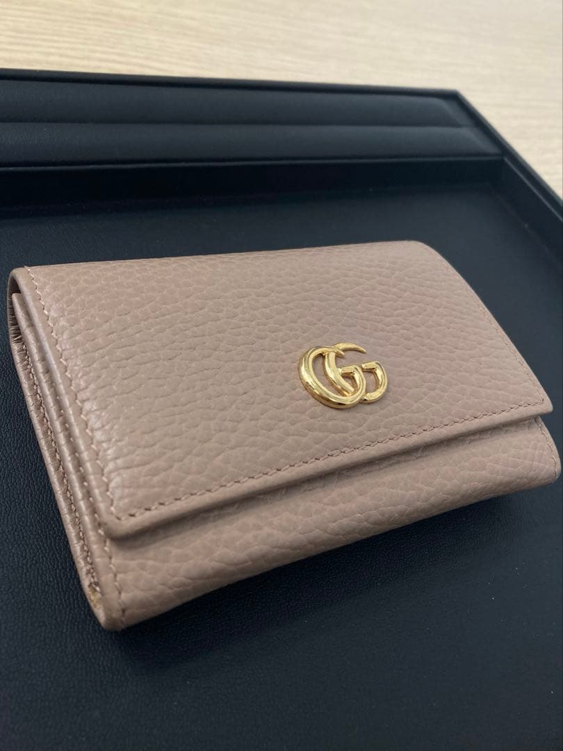 GUCCI GGロゴ マーモント レザー 名刺入れ/カードケース ベージュ◇ GUCCI - グッチ GUCCI カードケース 二つ折り GG マーモント 名刺入れ