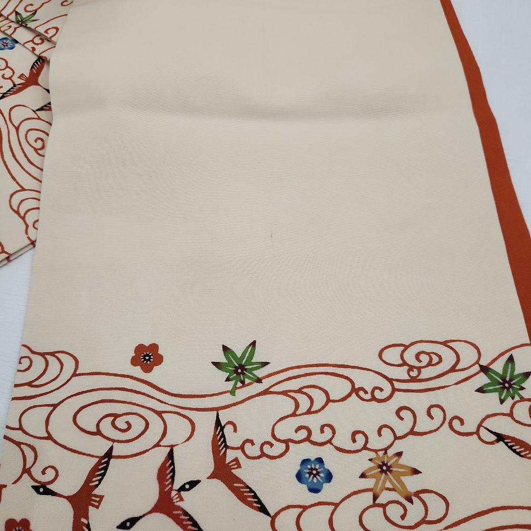 開き名古屋帯 塩瀬 染帯 九寸 紅型 雲間飛鳥文 朱色 オレンジ - メルカリ