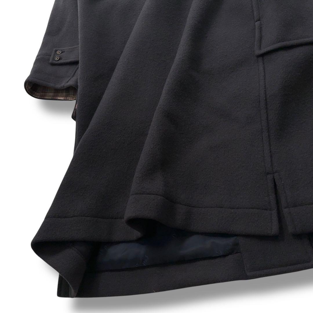 美品】PaPas パパス ダッフルコート チェック 木製トグル ダーク