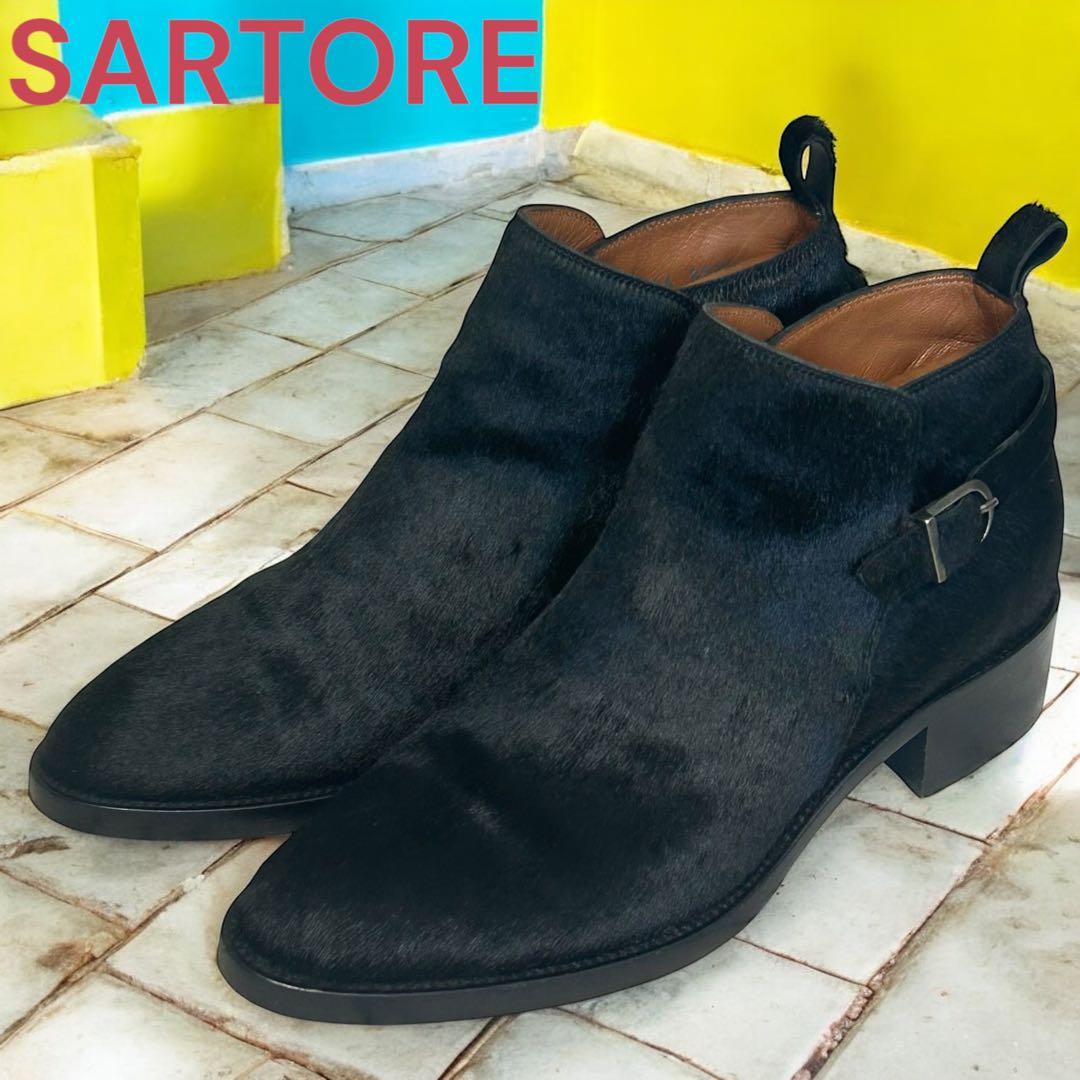 極美品　希少　SARTORE ハラコ サイドジップブーツ ブラック 36 サルトル SARTORE クロスストラップバックジップロングブーツ