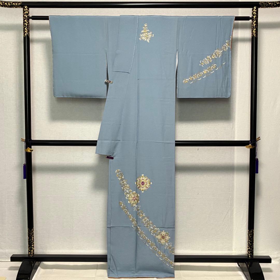 D80訪問着 丹下雄介 一つ紋 刺繍 正絹着物 袷 しつけ糸付き未使用極美