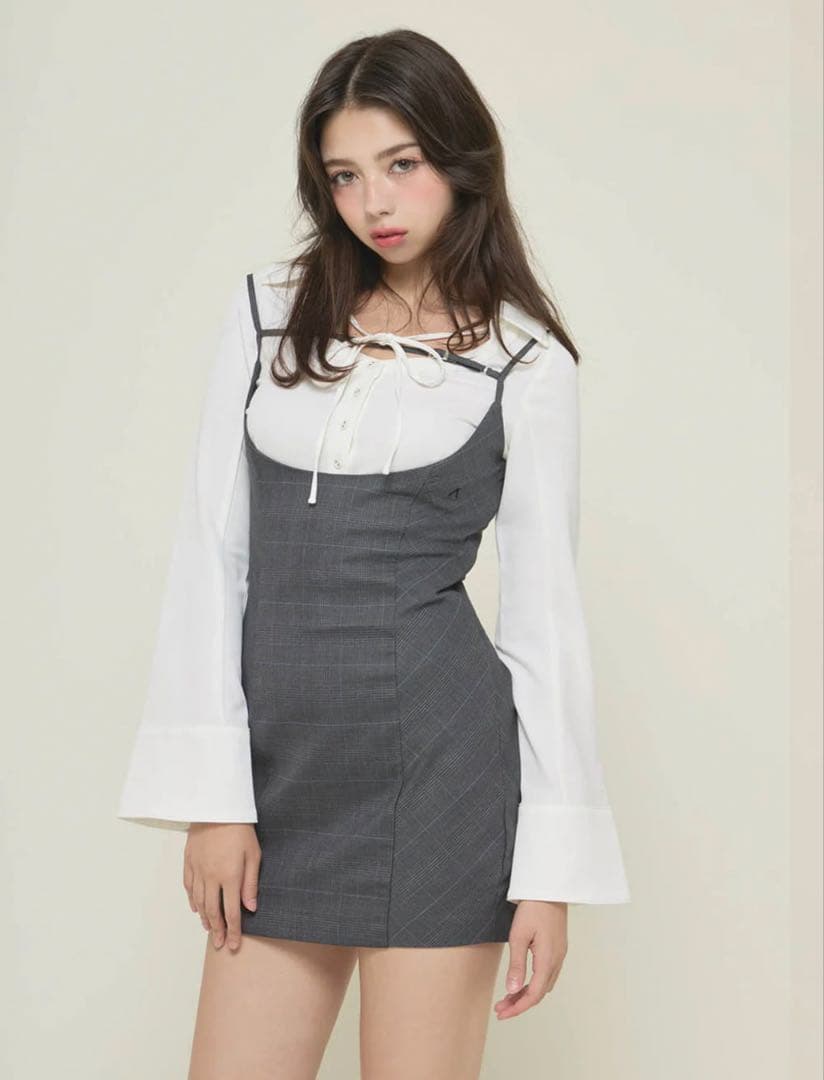 Andmary Betty layered check dress gray - メルカリ