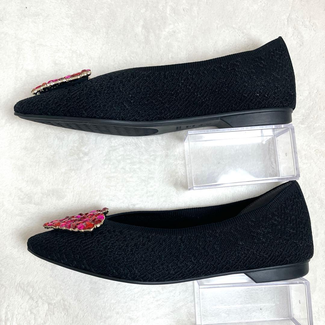 candy様専用 極美品DIANA フラットパンプス 23.5 黒ニット赤ハート