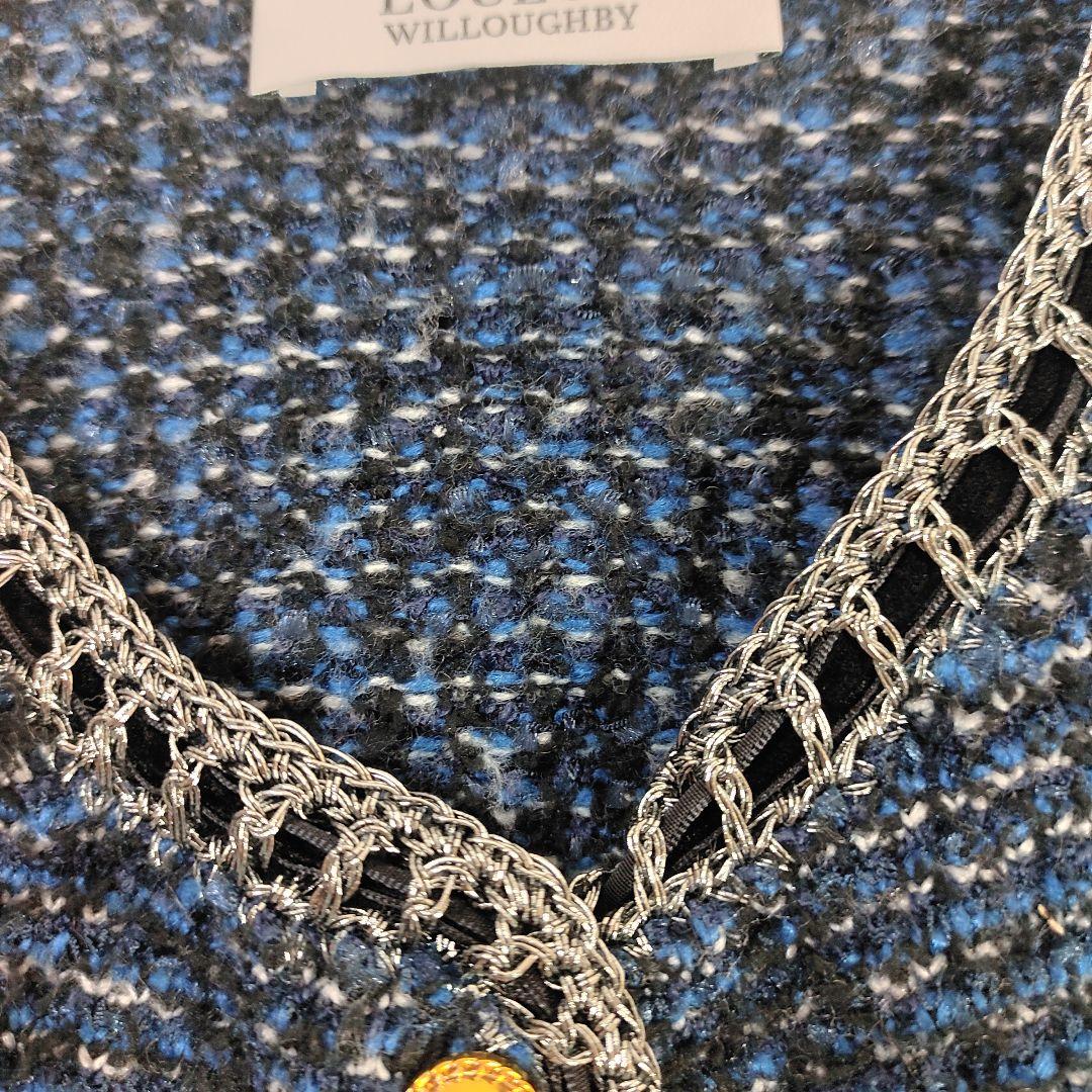 ルルウィルビー 金ボタン ツイード ニット ノーカラー ジャケット