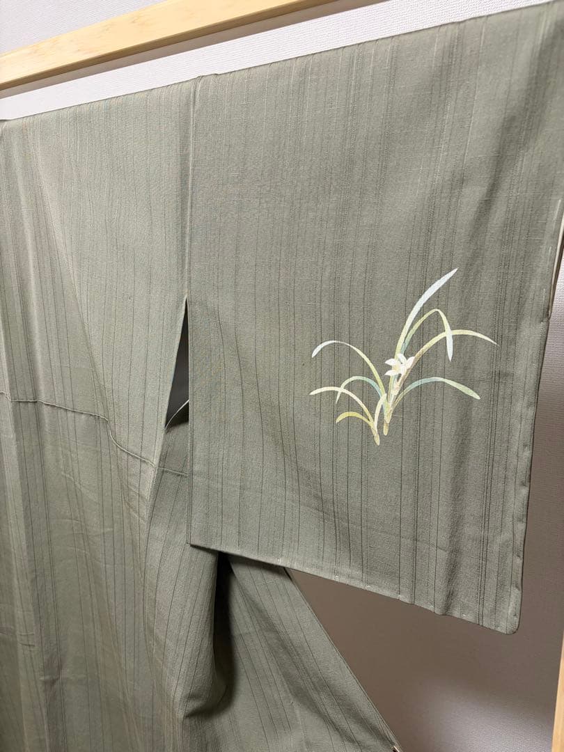 D 美品 十日町友禅 女流作家 遠田藤舟 花模様 緑 紬 正絹 袷