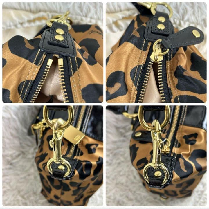 極美品】コーチ マディソン ナイロン パテントレザー レオパード 2way