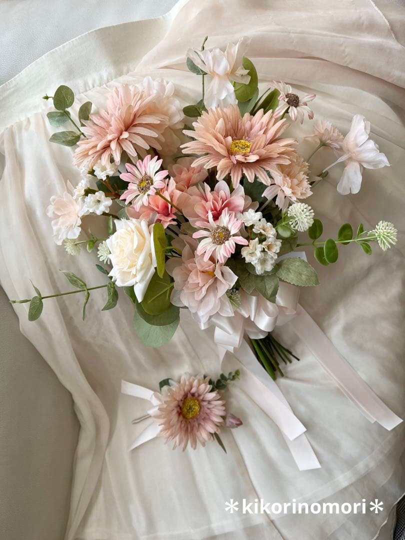 ウェディングブーケとブートニアのセット♡ガーベラブーケ♡前撮り