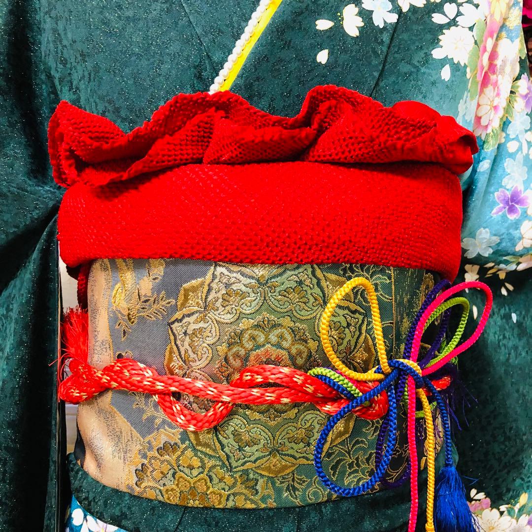 振袖正絹フルセット‼️豪華絢爛深緑×水色ラメキッラキラ⭐︎花々金彩