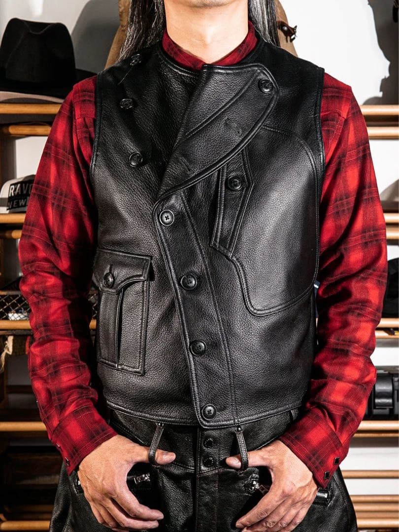 肉厚ゴートレザー製サンプルベスト／本水牛ボタン／REALSIMONS - メルカリ