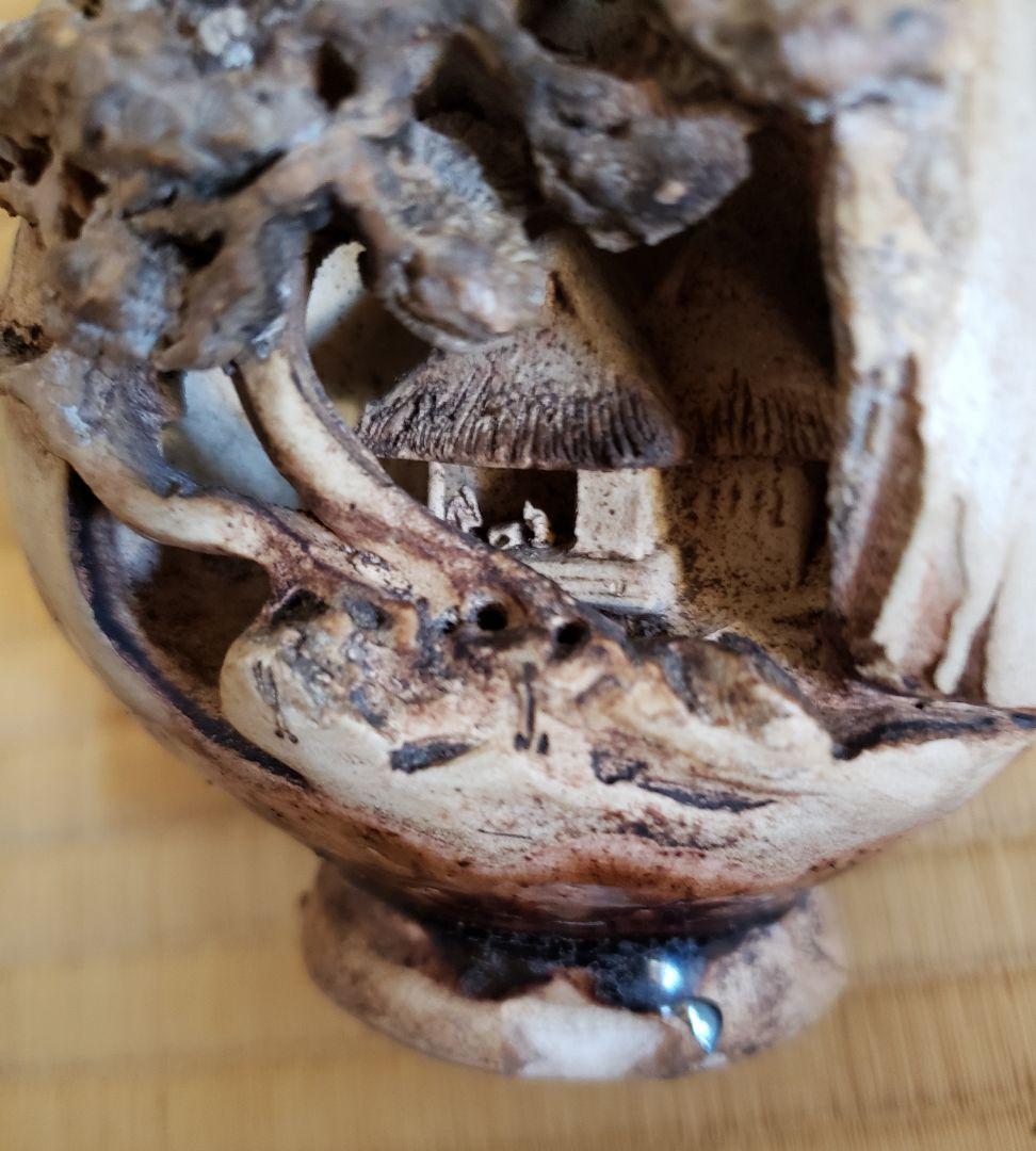 no199 厳島神社 宮島焼の 山居囲碁超細密彫刻 徳利