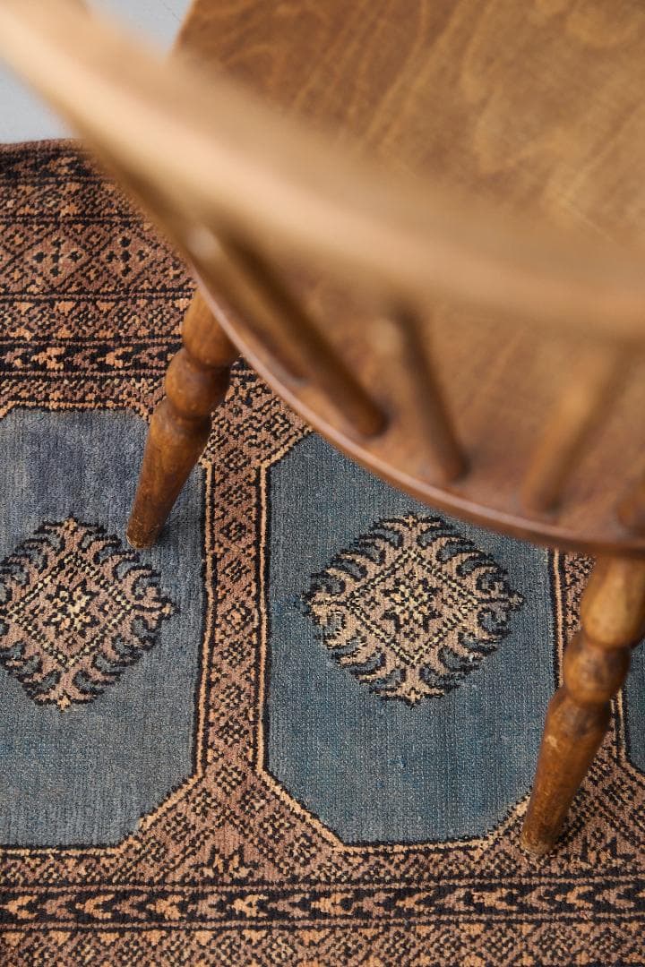 ヴィンテージラグ トライバルラグ ラホール産（119×76cm）青 茶 グレー