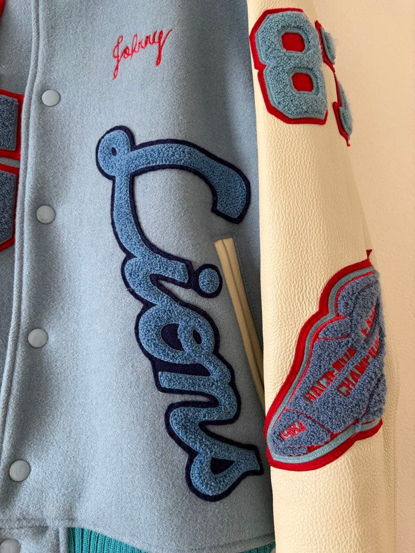 希少 ブルーバック フルデコ スタジャン 本革 ウール 水色 Mサイズ 38