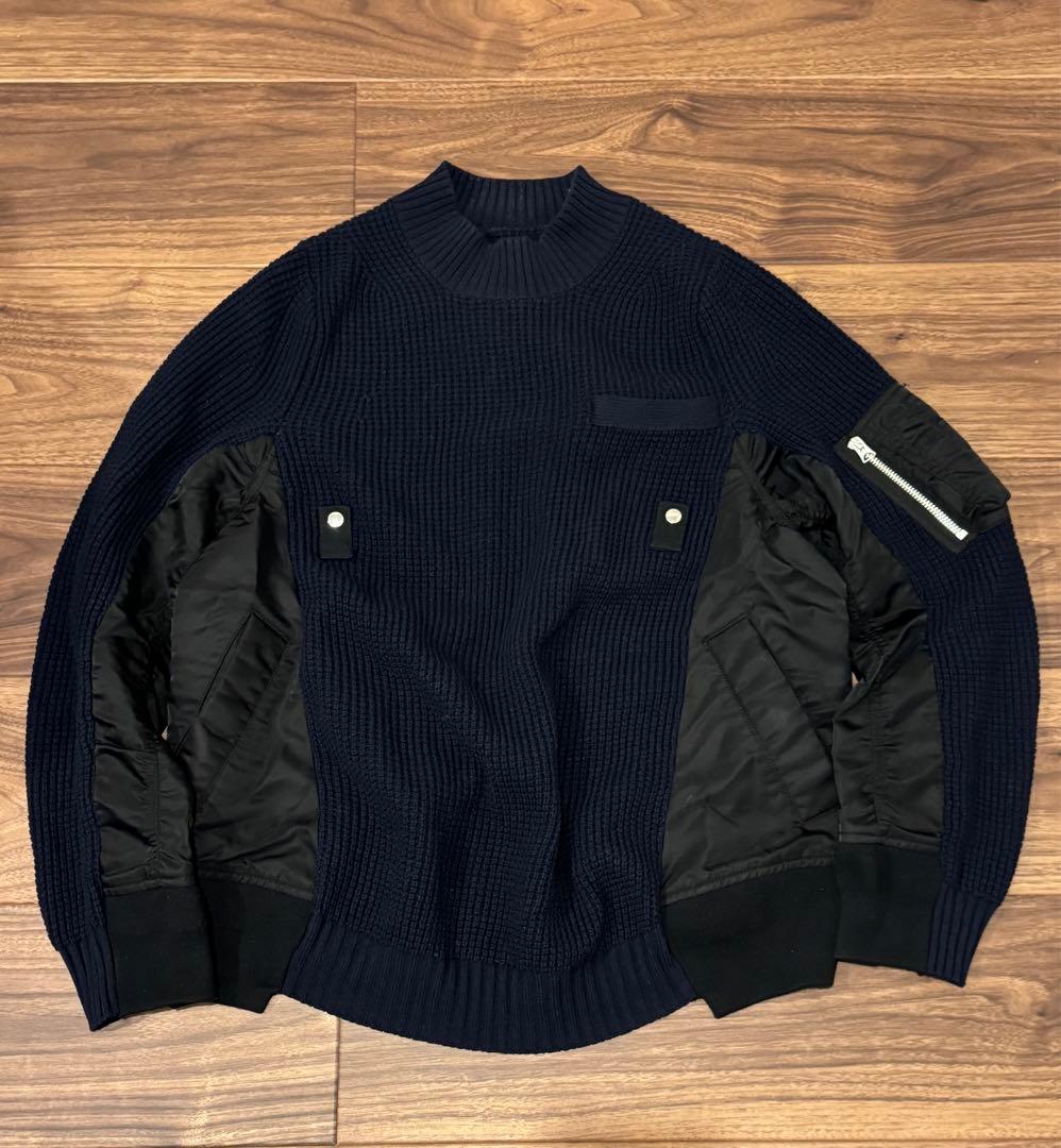 【sacai(サカイ) 】MA-1ニットプルオーバー sacai】サカイ『MA-1 ウールニット プルオーバー size3』SCM-031