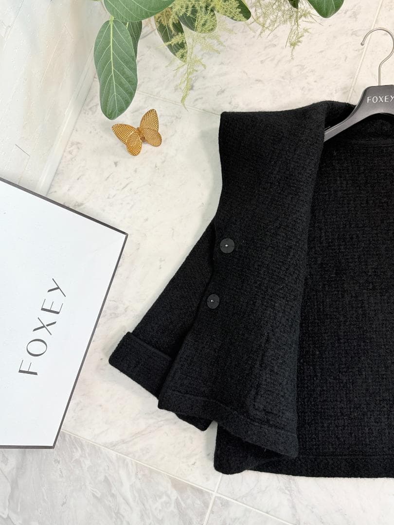 極美品☆FOXEYフォクシーニットコート ワッフルノワール サロンショー