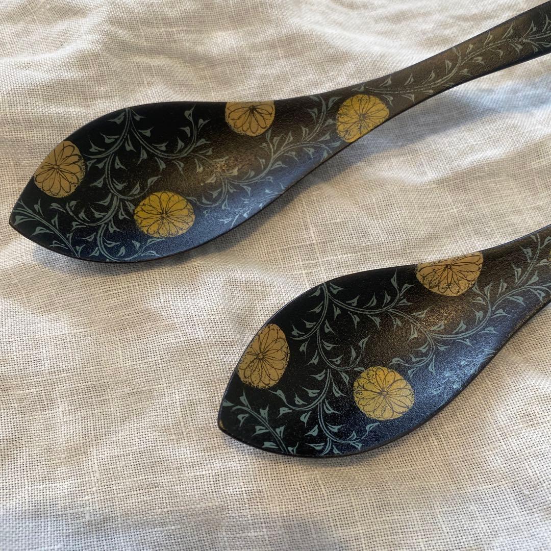 やのさちこ さん　れんげ　蓮華　器　スプーン　漆　木工　花柄