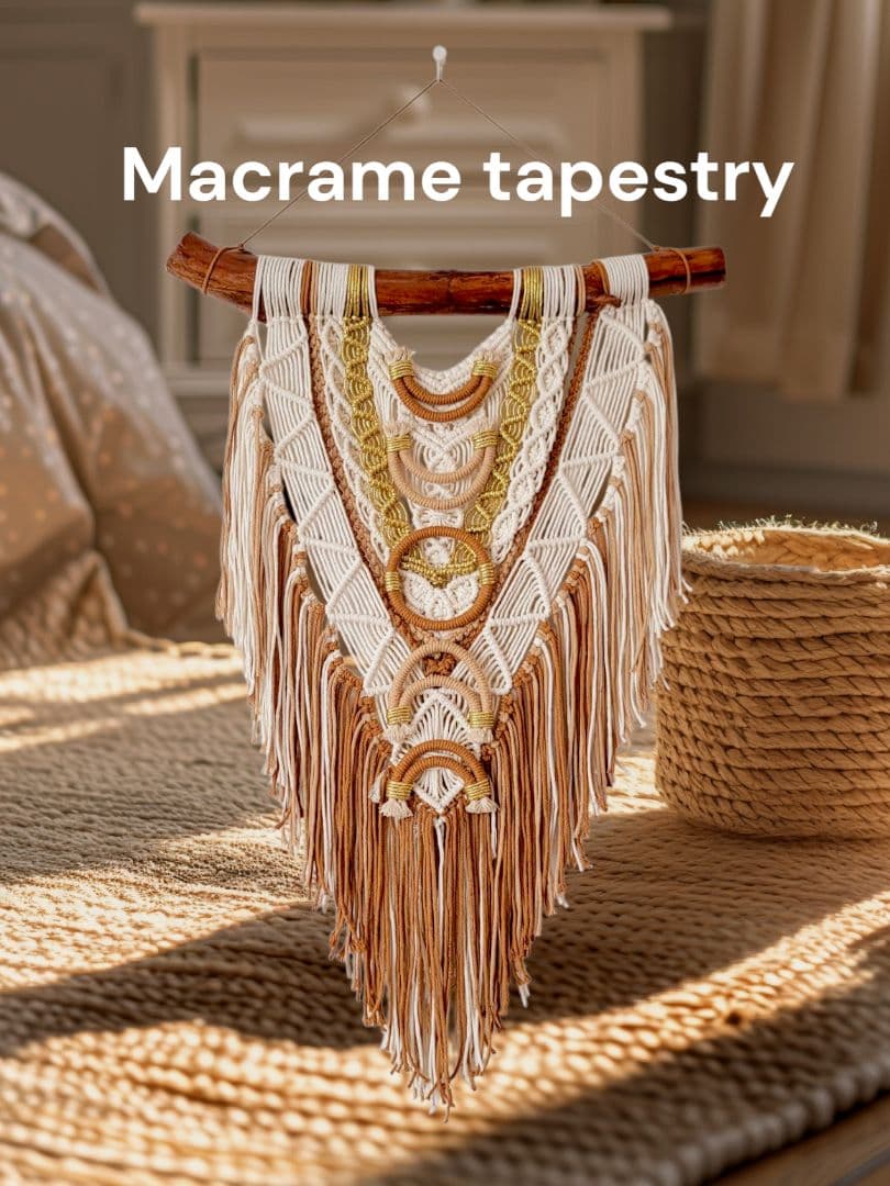 オーダー注文にて☆マクラメタペストリー☆サンセットムーン タペストリー 北欧 ハワイアン雑貨 マクラメ ムーン 月 壁掛け