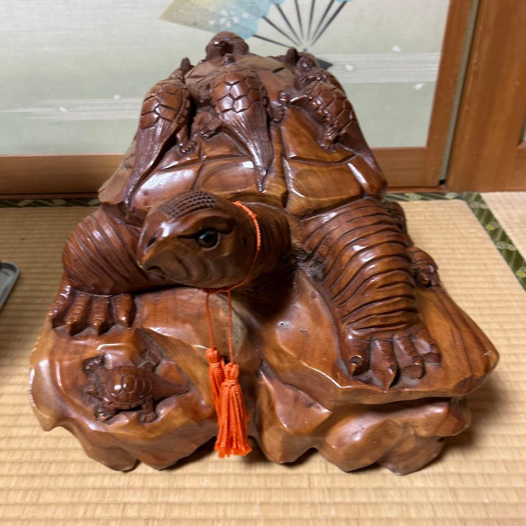 木の置物　亀 Amazon.co.jp: 彫刻の置物 木彫り亀の彫刻動物家の装飾工芸品 : ホーム