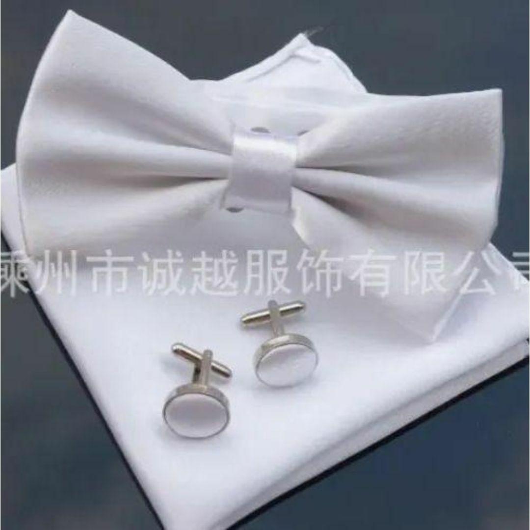 蝶ネクタイ チーフ カフス 3点セット ワンタッチ 結婚式 イベント