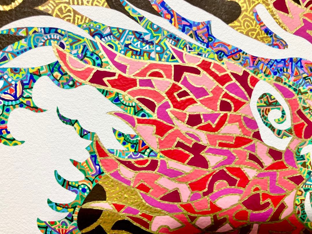 原画 龍 吉祥 動物画 絵画 アクリル画 現代アート 細密画 手描き 一点物
