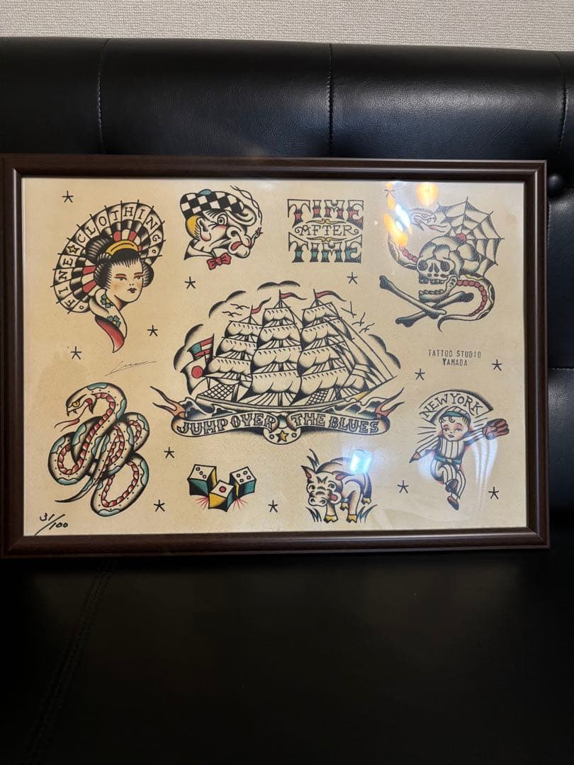 【限定値下げ】タトゥースタジオ ヤマダ タトゥーフラッシュ 限定版 31/100 タトゥースタジオヤマダ タトゥーフラッシュ 2点セット 額縁付き