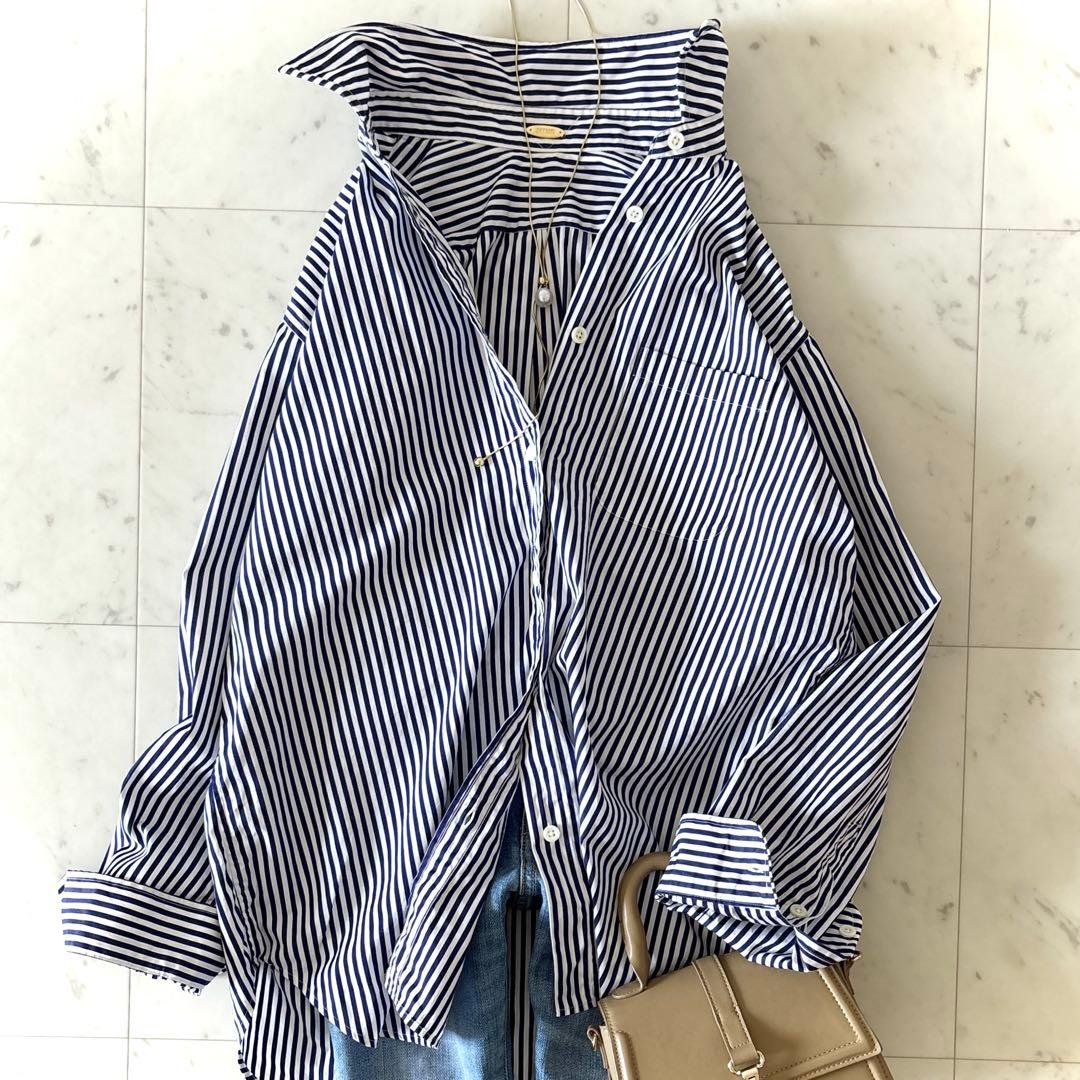 美品 ミューズドゥ ドゥーズィエムクラス コットン ストライプシャツ