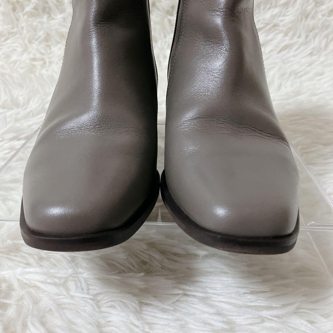 美品 銀座かねまつ ショートブーツ サイドジップ スクエアトゥ ダーク