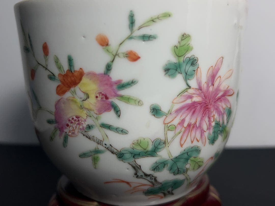 清時代粉彩茶入 陶磁器 花 茶道具 旧家整理品 中国古美術 専用箱