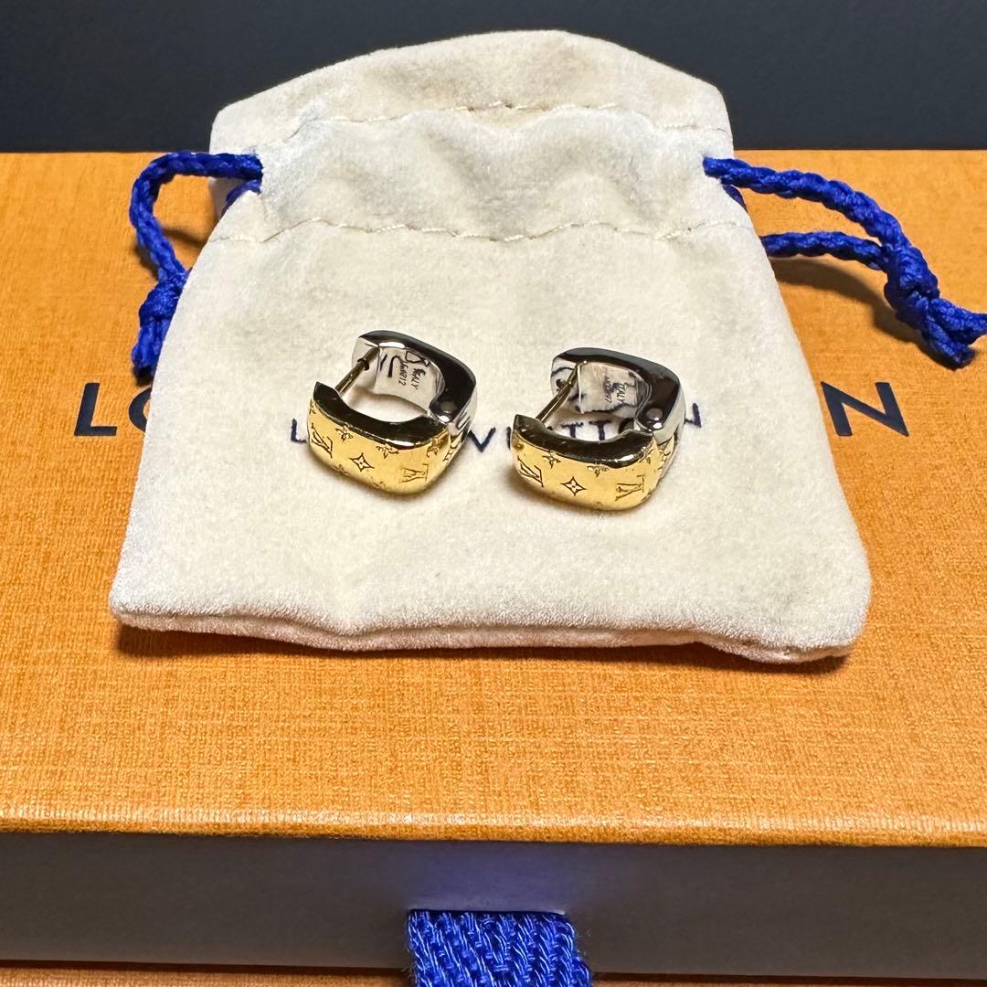 LOUIS VUITTON フープピアス ブックレドレイユ ナノグラム 箱あり ルイヴィトン/ピアス/ブックレドレイユナノグラム/ゴールド×シルバー