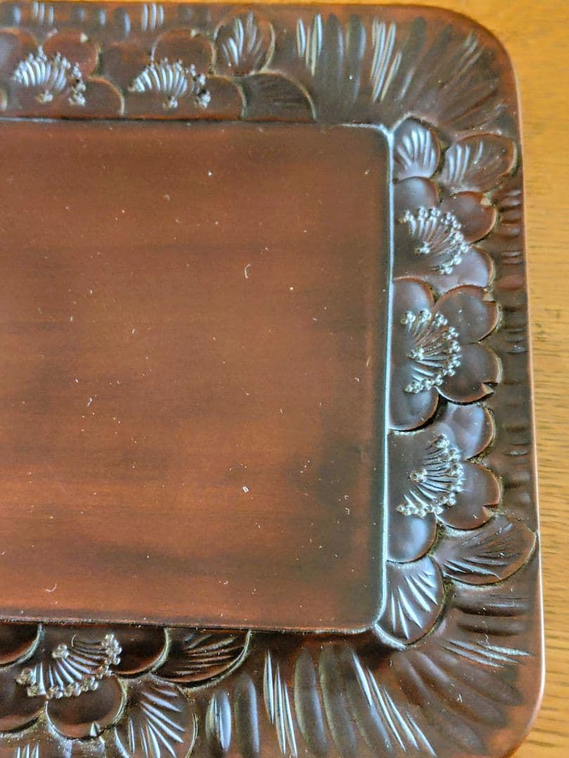 軽井沢彫 木製桜彫刻トレイ 縁彫