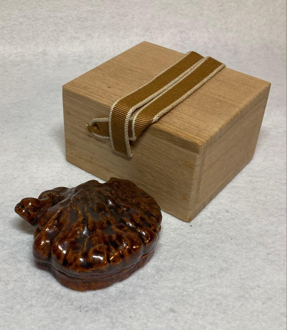B313h 「大樋焼 霊芝香合」前大徳誡堂箱書付桐箱　香道具　茶道具 Yahoo!オークション -「藤井誡堂」(アンティーク、コレクション) の